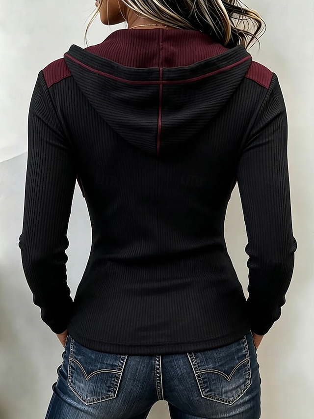 Women's Tunic Patchwork Pocket Vintage Stylish Long Sleeve V Neck Regular Tops Casual Daily Streetwear Black Spring Fall Winter - Black