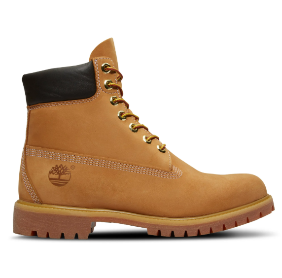 Wheat lace-up boot with padded black collar and lug sole