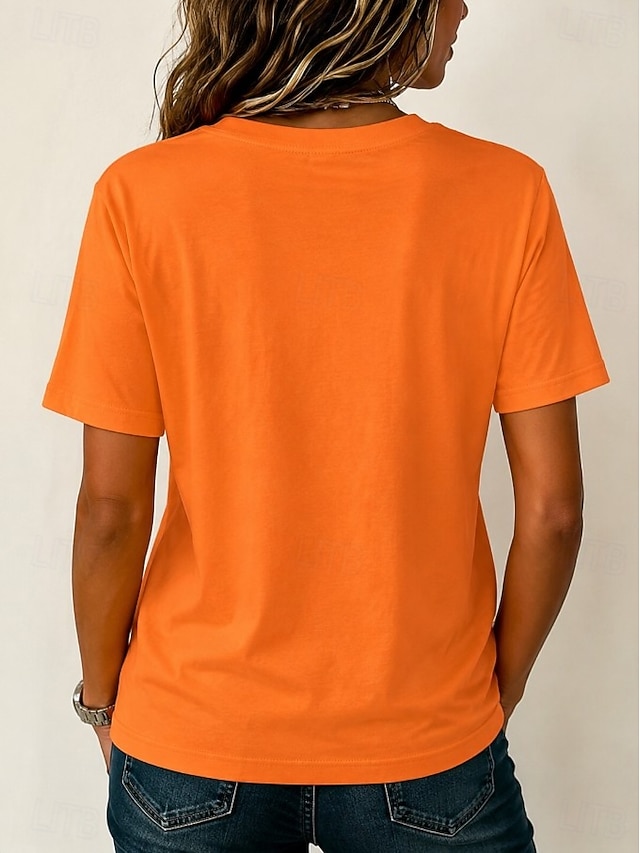 Halloween Women's T Shirt Print Graphic Witch Vintage Stylish Casual Short Sleeve Crew Neck Long Tops Casual Daily Weekend White Black Pink Orange Green Summer Spring Fall Winter - Orange