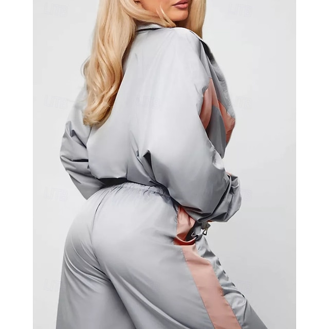 Women's Tracksuit Sweatpants Track Pants Zipper Pocket Solid Colored Clothing Suit Spring Fall White Black Gym Running Training Windproof Long Sleeve Sport Activewear Micro-elastic Regular - Grey