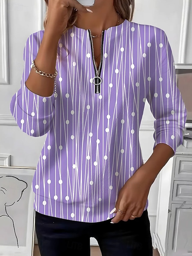Women's Pullover Sweatshirt Zip Up Sweatshirts Patchwork Zipper Print Graphic Geometric Color Block Fashion Casual Long Sleeve Crew Neck Regular Tops Street Dailywear Black Purple Orange Gray Fall - Purple
