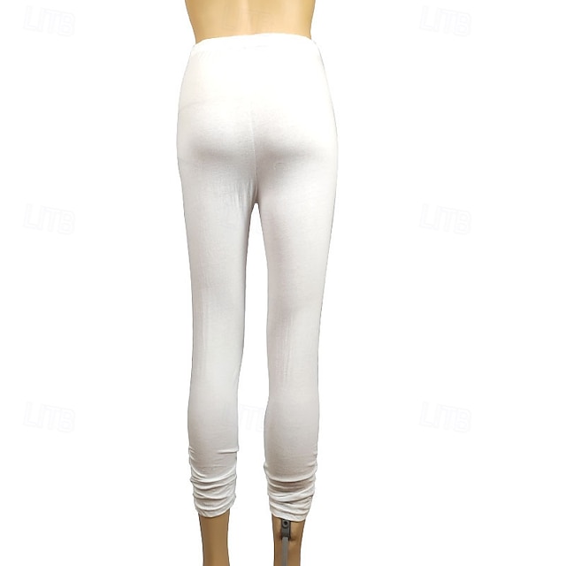 Women's Pants Trousers Leggings Cozy Leggings Streetwear Casual Full Length Natural Plain Elastic Waist Comfy Outdoor Comfortable Outdoor Athleisure Holiday Magenta Dark Grey Lake blue Wine Fall - White