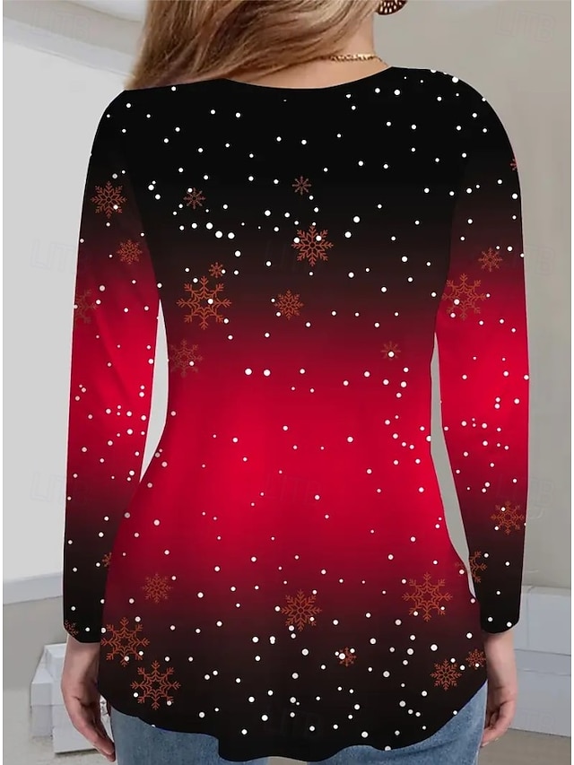 Christmas Women's T Shirt Graphic Vintage Stylish Classic Long Sleeve V Neck Regular Tops Daily Print White / Black Black+White+Red Black Wine Red Spring Fall Winter - Black