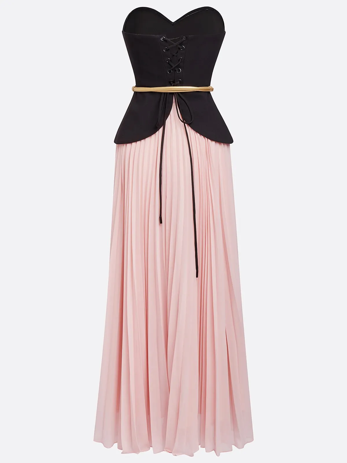 Women Pink Pleated Strapless Sleeveless Dressy Top With Skirt Two-Piece Set