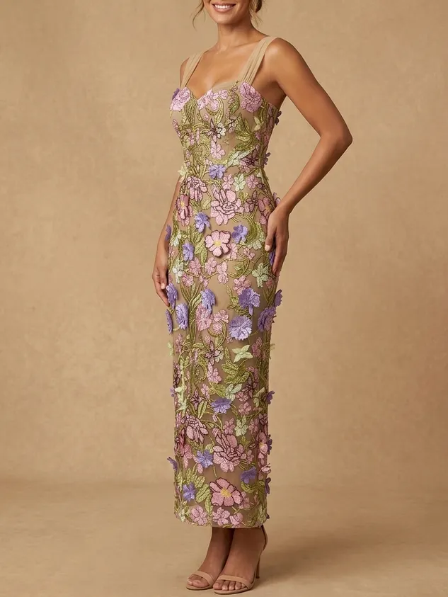 Elegant Pastel Floral Embroidered Mother of the Bride Maxi Dress with 3D Appliques