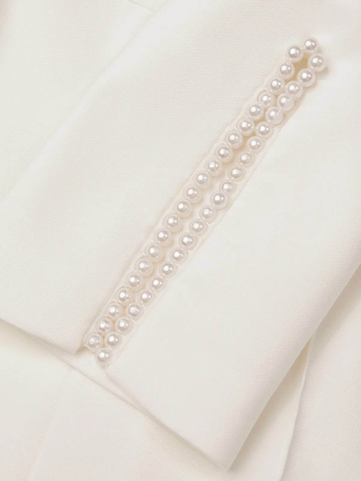 Women White Faux Pearl Slit Boat Neck Half Sleeve Dressy Jumpsuit