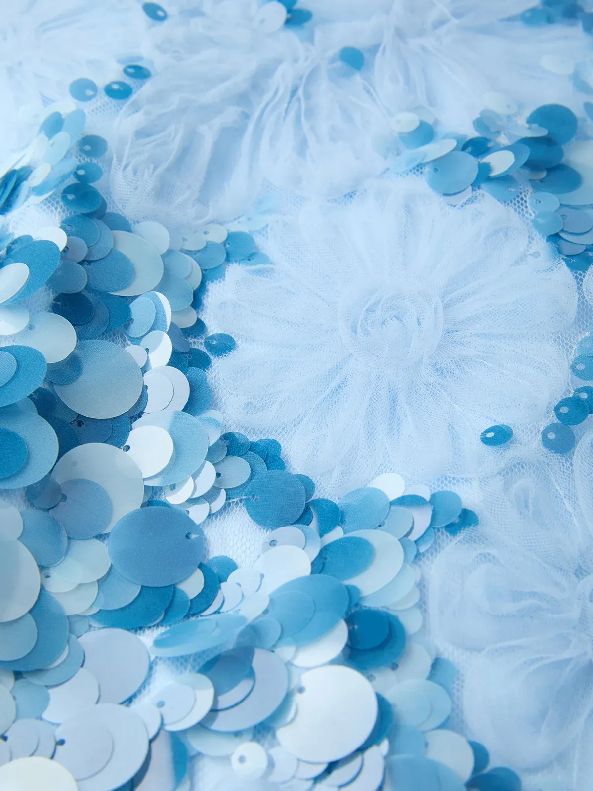 Light Blue Rhinestone 3D Floral Sequin U-Neck Sleeveless Sheath Midi Dress