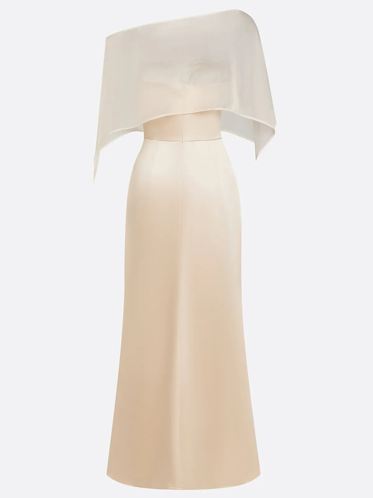 Champagne 3D Floral Satin Boat Neck Short Sleeve Sheath Gown Dress with Capelet