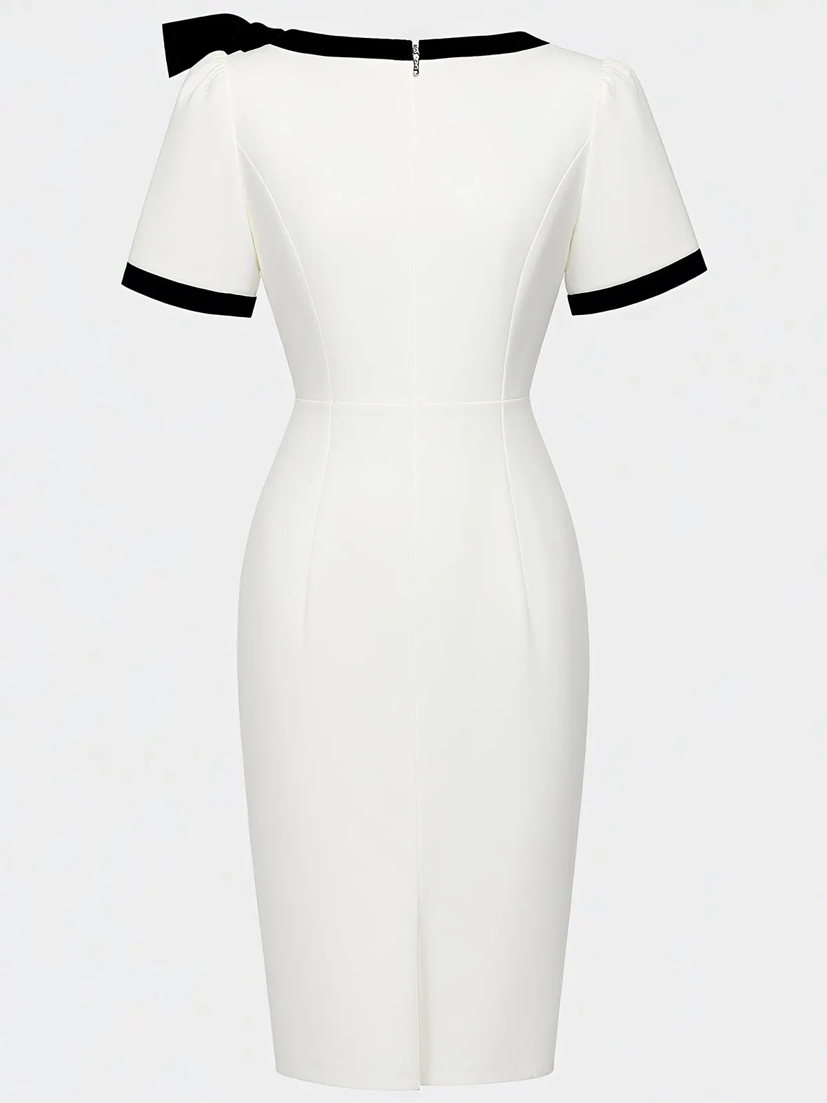 White Bow Short Sleeve Sheath Midi Dress