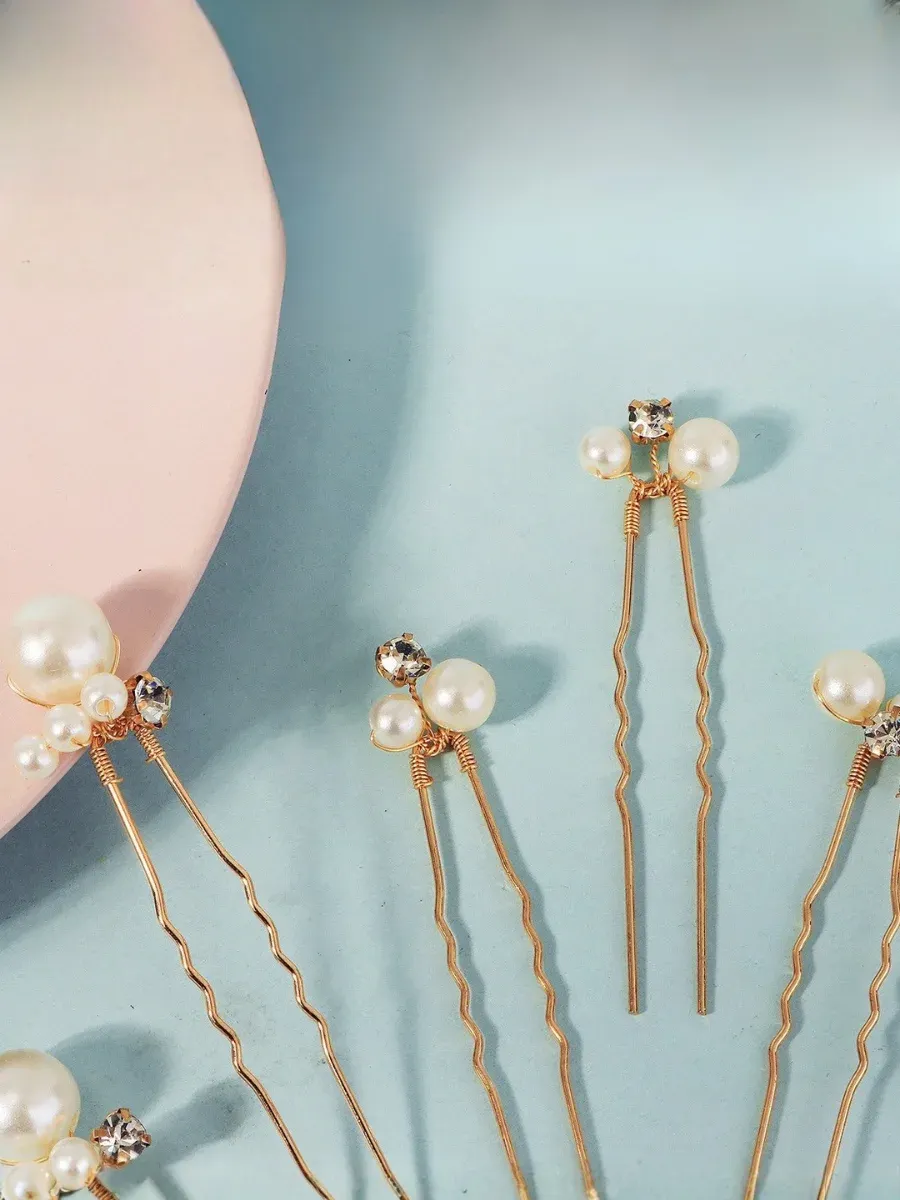 Simple Pearl And Rhinestone Hairpins For Brides Perfect For Wedding Banquets Braided Hair Accessories And U-shaped Hair Forks