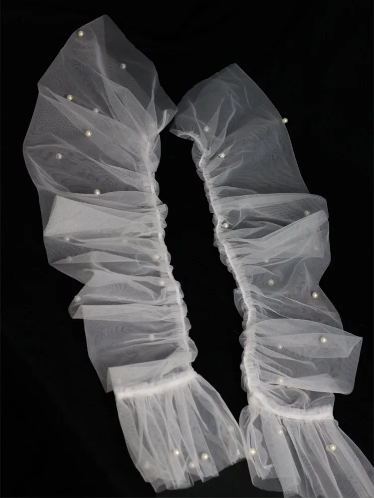 Long Slimming Fingerless Versatile Mesh Gloves For Brides, Beaded Flared Wedding Accessories Arm Sleeves Gloves