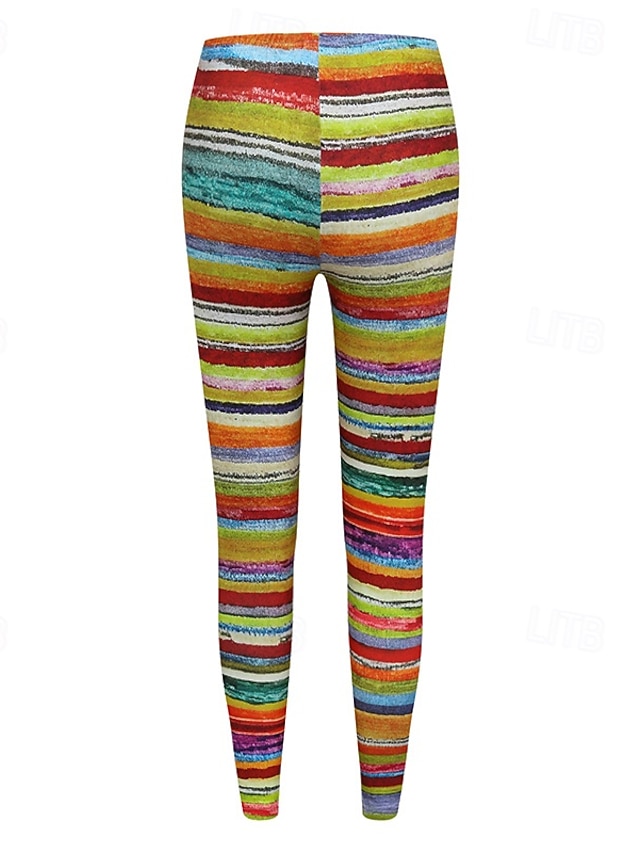 Women's Pants Trousers Leggings Cozy Leggings Streetwear Casual Full Length High Waist Striped Elastic Waist Print Breathability Comfortable Stretchy Vacation Street Daily Wear Black Grey Black 2 - Green