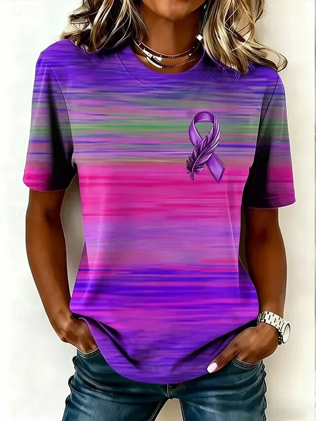 Women's T Shirt Print Ocean Vintage Stylish Casual Short Sleeve Crew Neck Round Neck Regular Tops Casual Daily Light Green Light Purple Taupe Summer Spring Fall Winter - Light Purple