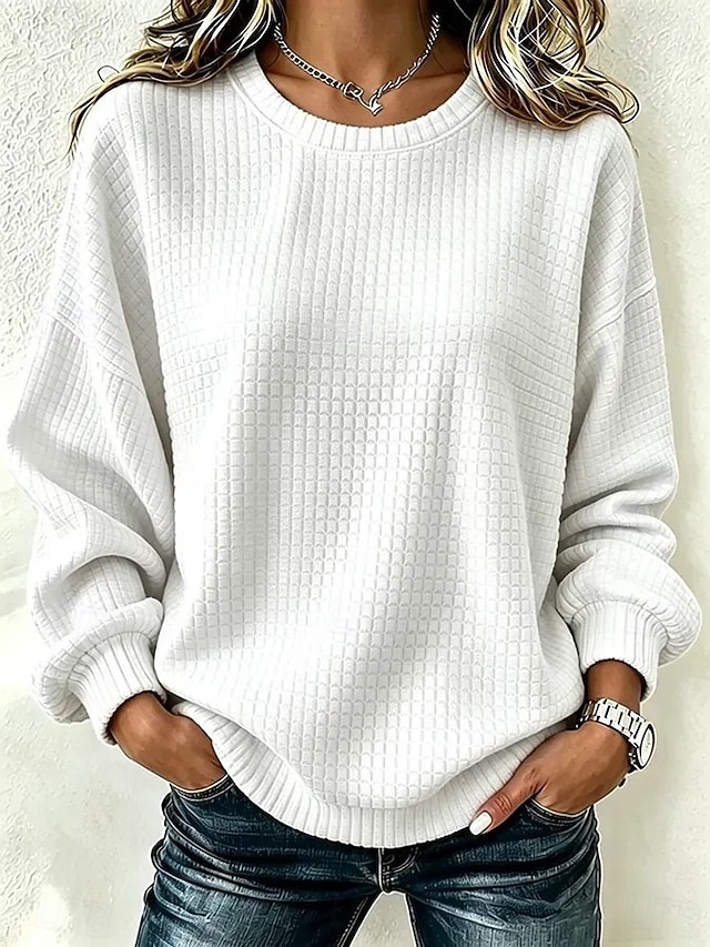Women's Sweatshirts Casual Long Sleeve Round Neck Regular Tops Dailywear Holiday White Orange color Black Pink Purple Fall Winter - White