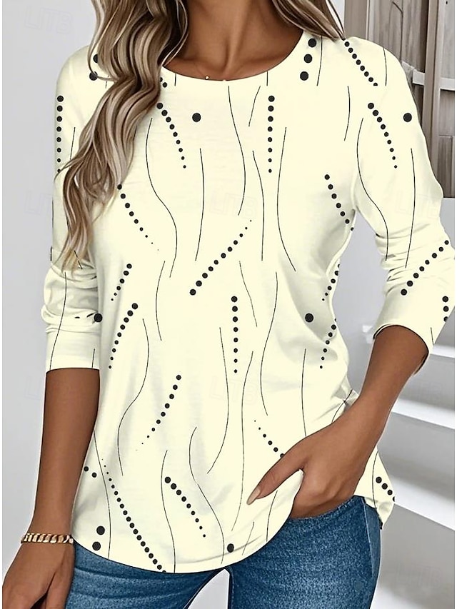 Women's T shirt Long Sleeve Crew Neck Long Sleeve Tunic Graphic Geometric Elegant Vintage Stylish Regular Tops Daily Print Yellow Pink Blue Prefall - Yellow