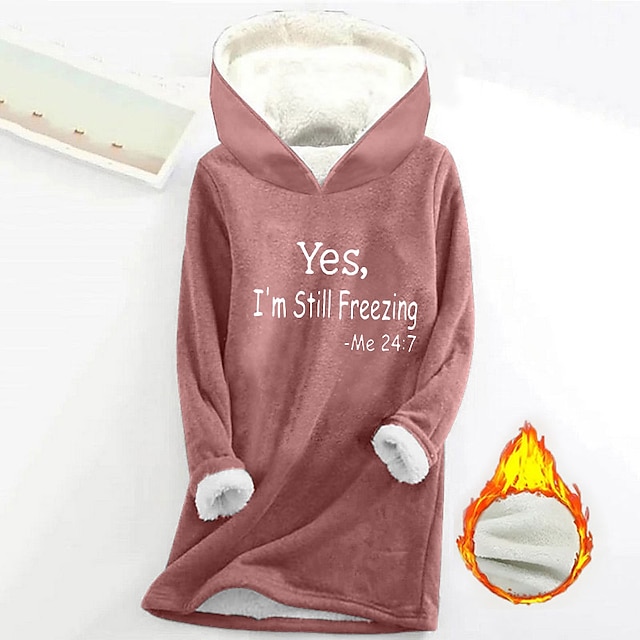 Women's Hoodie Sweatshirt Pullover Sherpa Letter Casual Sports Print Warm Fuzzy Comfort Hoodie Long Sleeve Top Micro-elastic Fall & Winter Comfort Breathable Soft Fabric - Blue