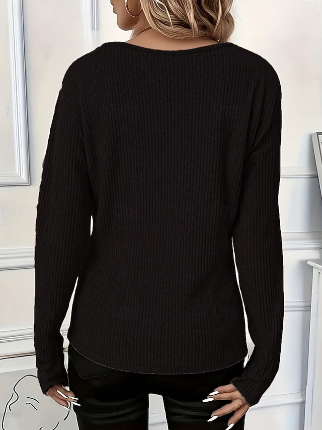 Women's Blouse Texture Quarter Zip Vintage Long Sleeve Crew Neck Casual claret Deep Pink Black Navy Blue Light Grey Fall - Black
