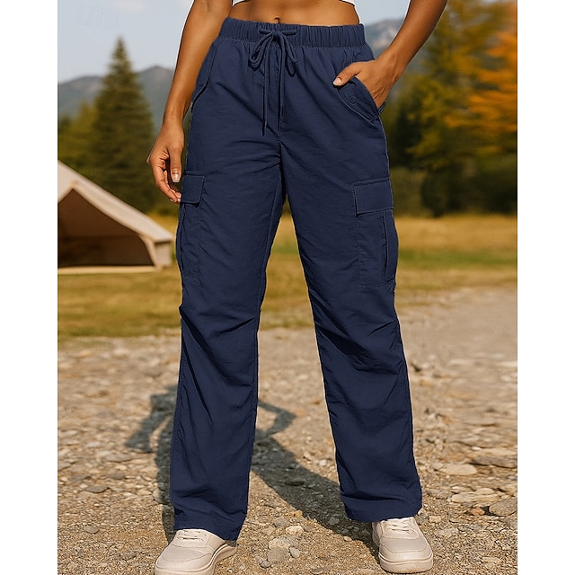 Women's Cargo Pants Hiking Pants Trousers Hiking Rain Pants Spring Autumn / Fall Outdoor Regular Fit Waterproof Windproof Bottoms Drawstring Pocket Elastic Waist Black Pink Camping / Hiking Running - Dark Blue