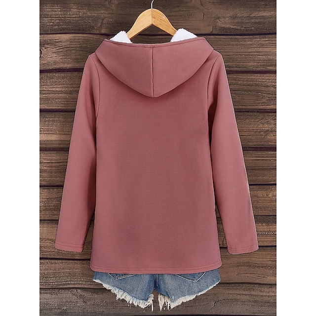 Women's Hoodie Sweatshirt Pullover Sherpa Letter Casual Sports Print Warm Fuzzy Comfort Hoodie Long Sleeve Top Micro-elastic Fall & Winter Comfort Breathable Soft Fabric - Dark Pink