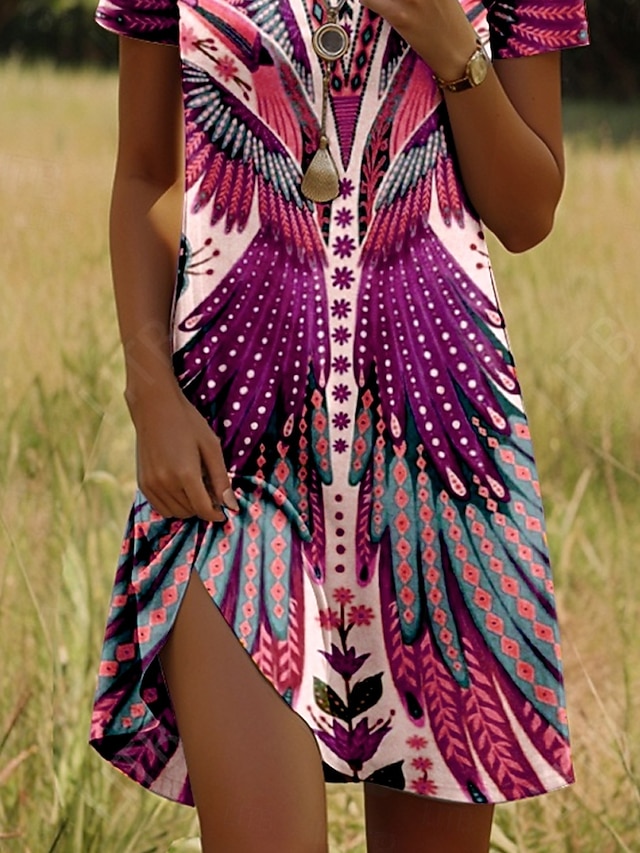 Women's Mini Dress Boho Casual Dress Petite Dress T Shirt Dress Tee Dress Sundress Stylish Casual Vacation Casual Daily Regular Fit Graphic Short Sleeve Crew Neck Maroon Pink Blue Green Spring - Pink