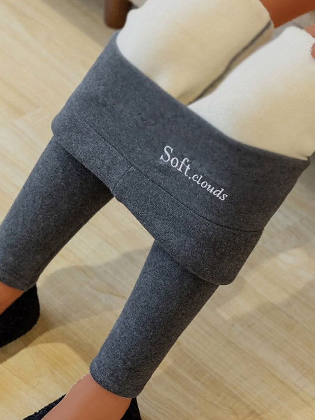 Women's Fleece Lined Leggings Fleece Pants Tights Leggings Fashion Comfort Full Length High Waist Letter Patchwork Thermal Warm Soft Breathable Micro-elastic Casual Daily Outdoor Light Gray Dark-Gray - Black