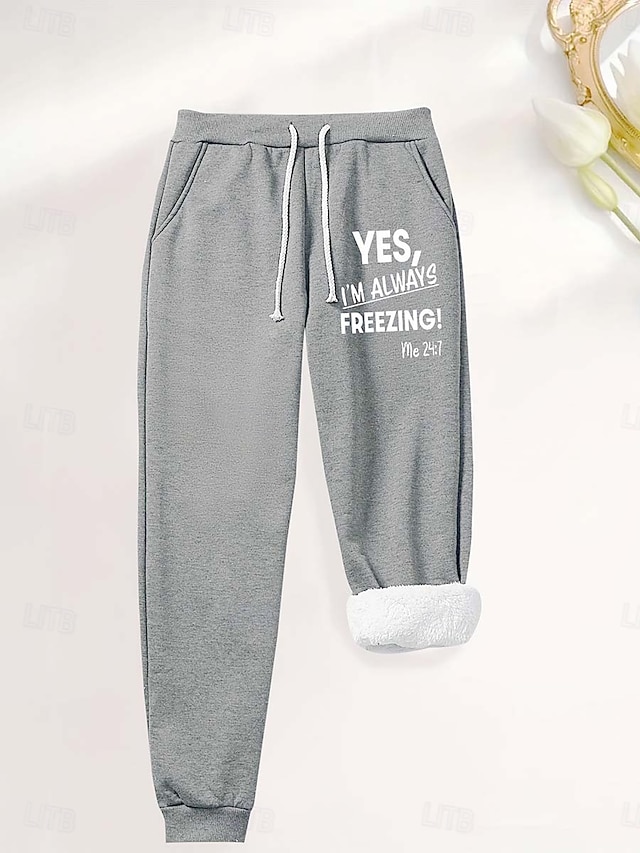Women's Sweatpants Fleece Pants Down Pants Vintage Casual Full Length High Waist Graphic Letter Drawstring Micro-elastic Daily Home Outdoor Black Pink Red Blue Summer Spring Fall Regular Fit - Grey