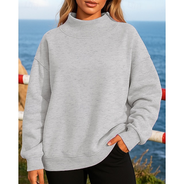 Women's Solid Colored Fleece Sweatshirt Pullover Sweatshirt Fall / Winter Long Sleeve Athleisure Thermal Warm Windproof Hiking Running Workout Black White Pink Sportswear Activewear - Gray