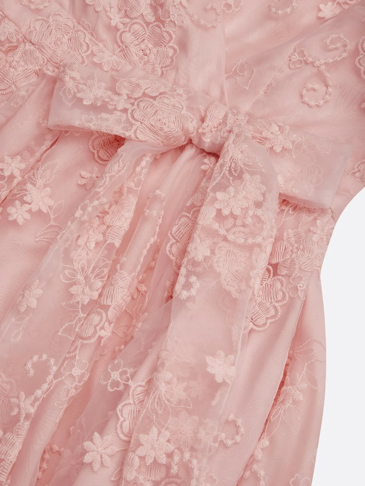 Deep Pink Bow Embroidery Classic V Neck Sleeveless A-Line Midi Dress With Pockets