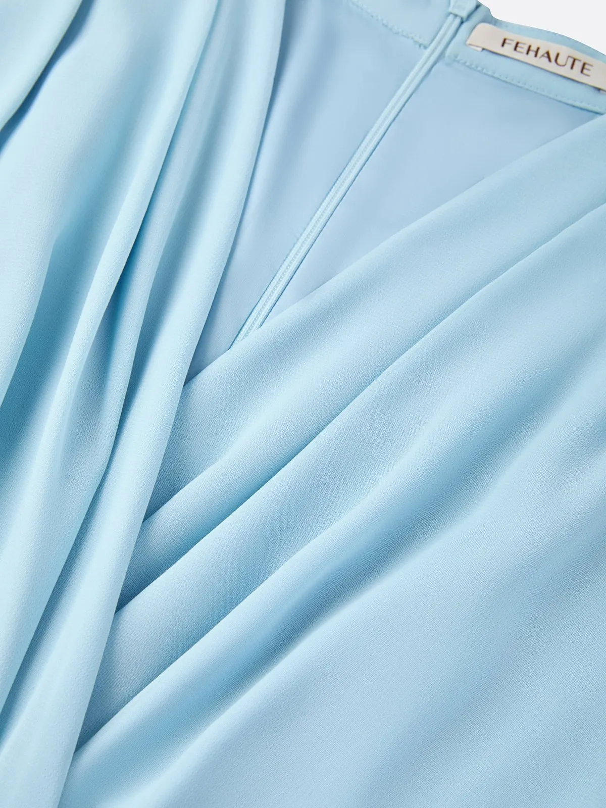 Light Blue Classic V Neck Half Sleeve Bell Sleeve Sheath Midi Dress