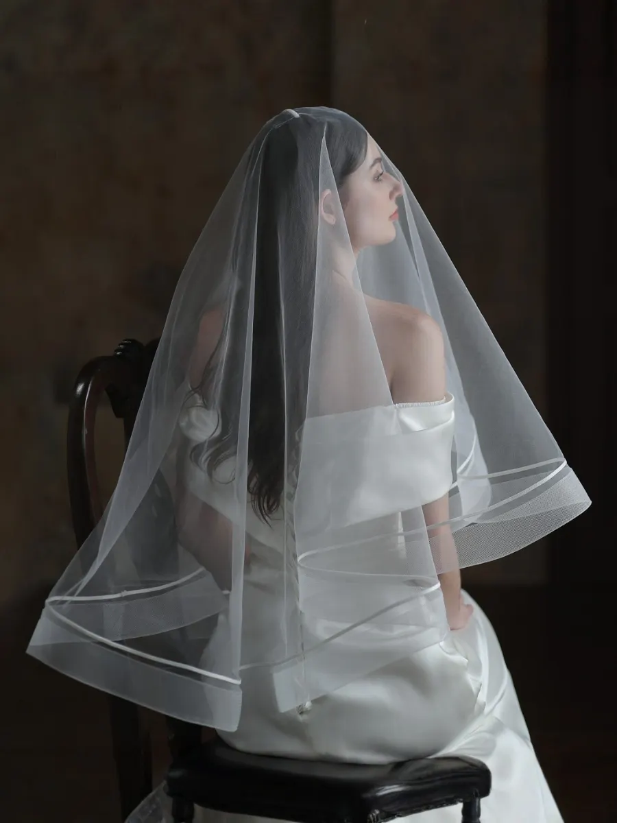 Women's Double-layer Elastic Mesh Edge Hair Comb Bridal Veil - White
