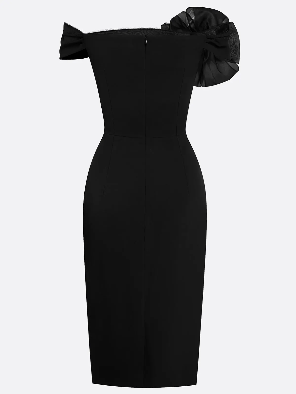 Elegant Black Off-the-Shoulder Mother of the Bride Dress - Column Evening Gown with Floral Appliqué and Illusion Neckline