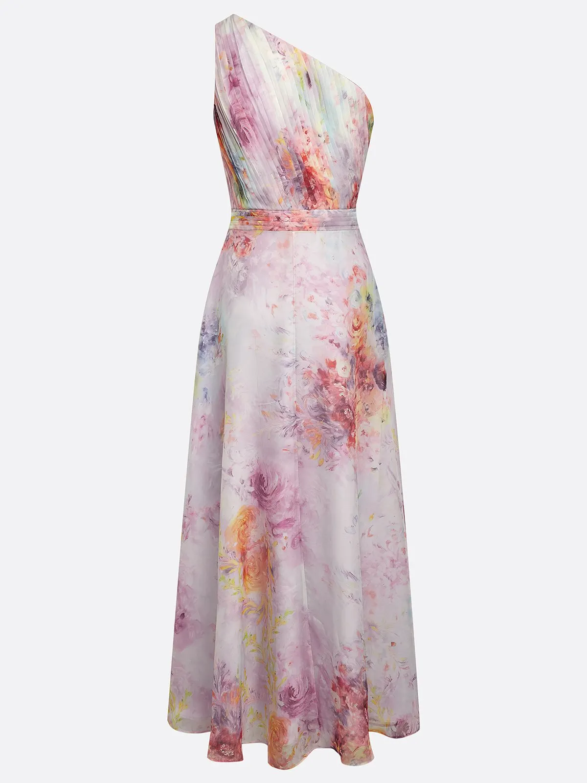 Light Purple 3D Floral Floral Chiffon One Shoulder Sleeveless A-Line Floor-length Gown Dress