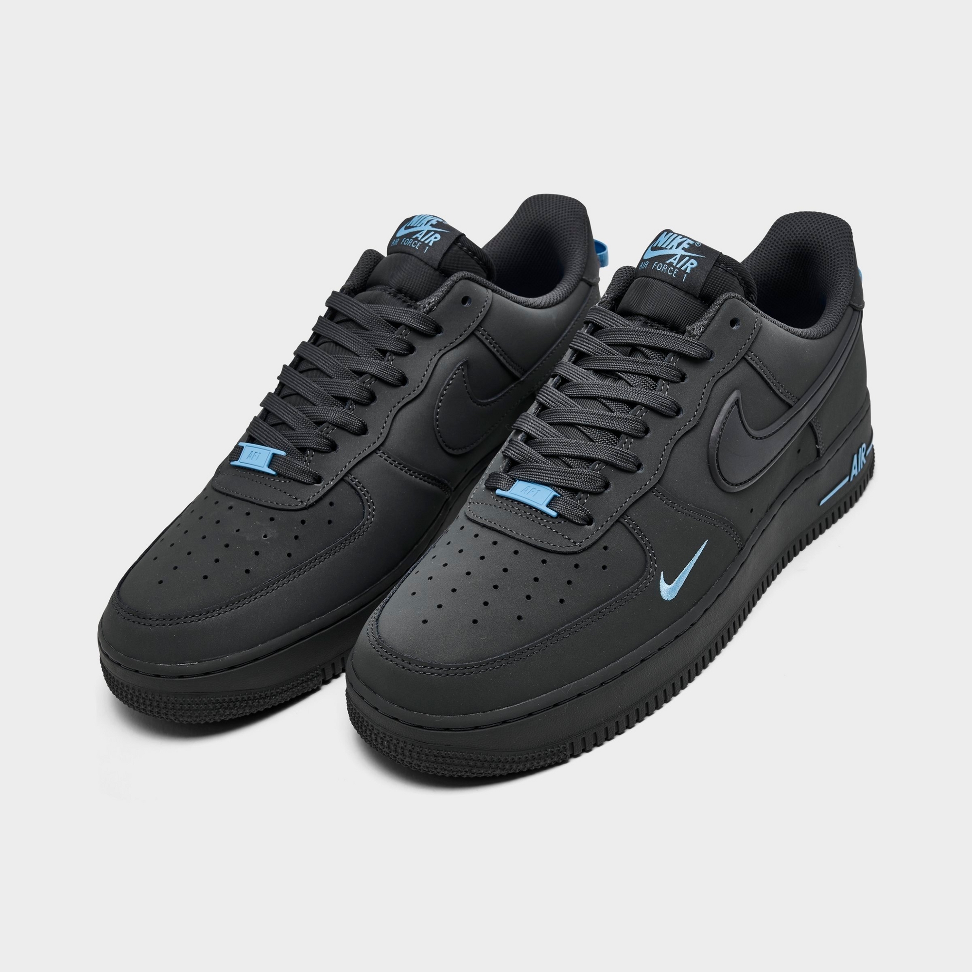 Men's Nike Air Force 1 '07 Casual Shoes — Anthracite/Anthracite/Football Blue — Both shoes facing left