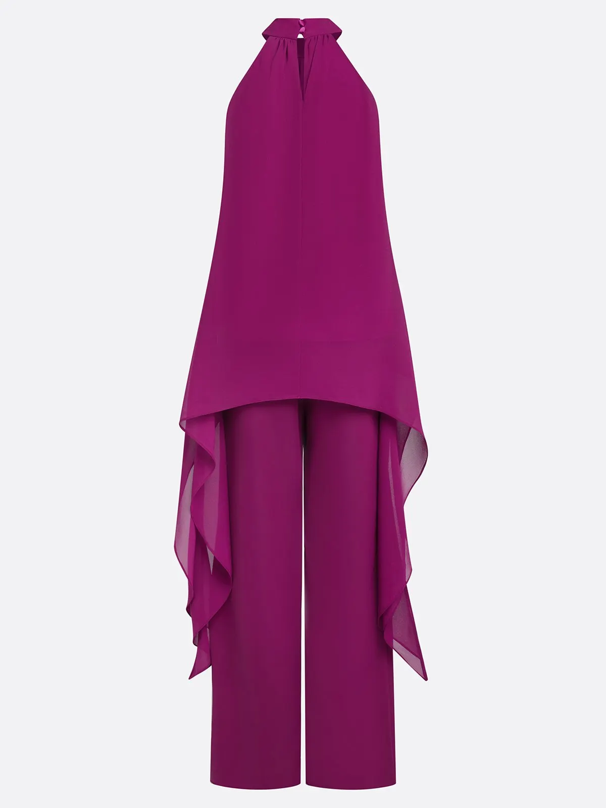 Women Purple Ruffled Halter Sleeveless Elegant Top With Pants Two-Piece Set