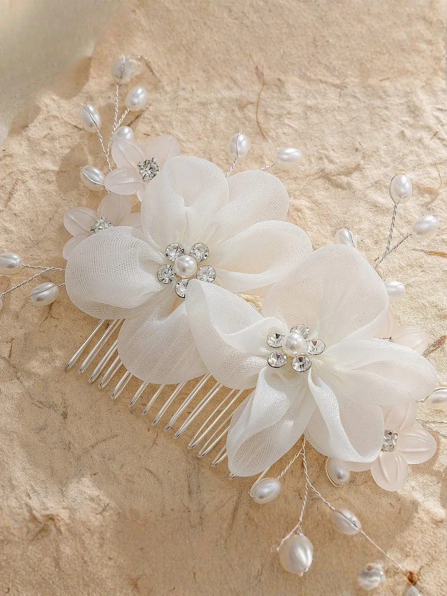 Bridal Handmade Floral Beaded Headpiece Set With Comb And U-shaped Hairpin
