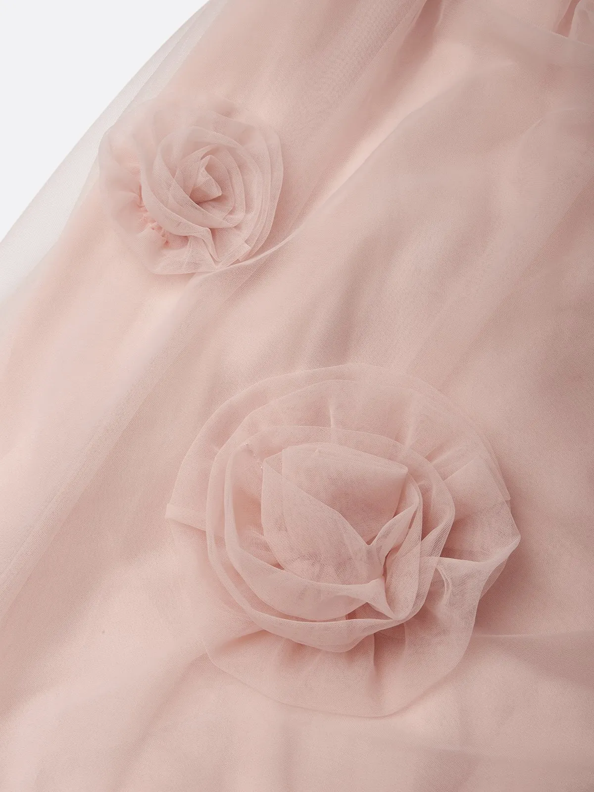 Pink 3D Floral Ruched Tulle Strapless Sleeveless Mermaid Gown Dress