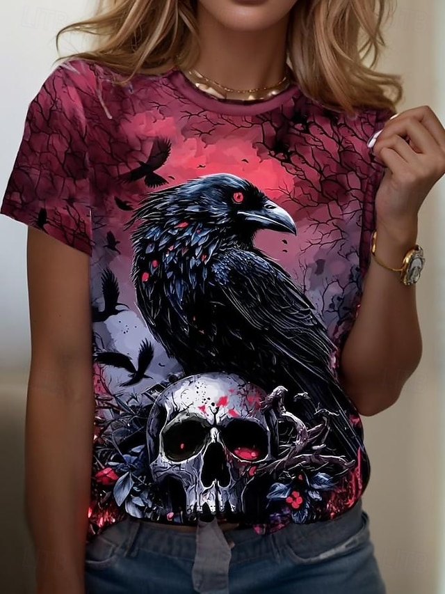 Halloween Women's Happy Halloween Pumpkin Bat Print T Shirt Jack O Lantern Spider Moon Graphic Short Sleeve Crew Neck Casual Top Orange Black - Red