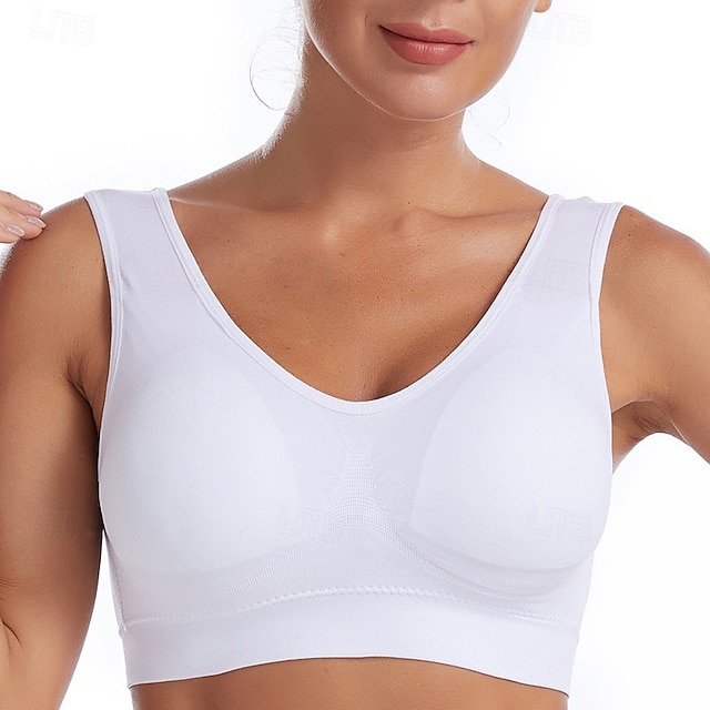 Women's Light Support Sports Bra Running Bra Open Back Cross Back Bra Top Padded Fitness Leisure Sports Running Breathable Lightweight Soft Watermelon Red Black White Solid Colored - White