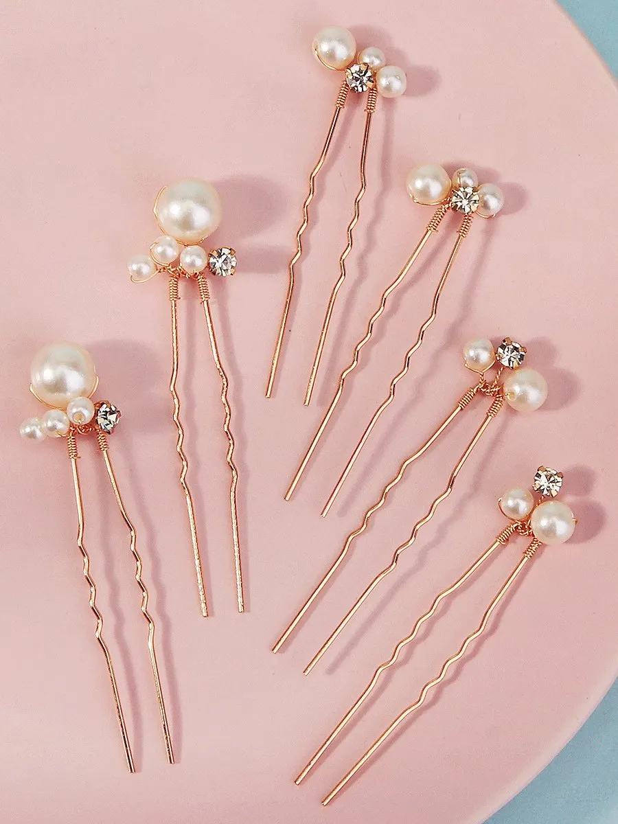 Simple Pearl And Rhinestone Hairpins For Brides Perfect For Wedding Banquets Braided Hair Accessories And U-shaped Hair Forks