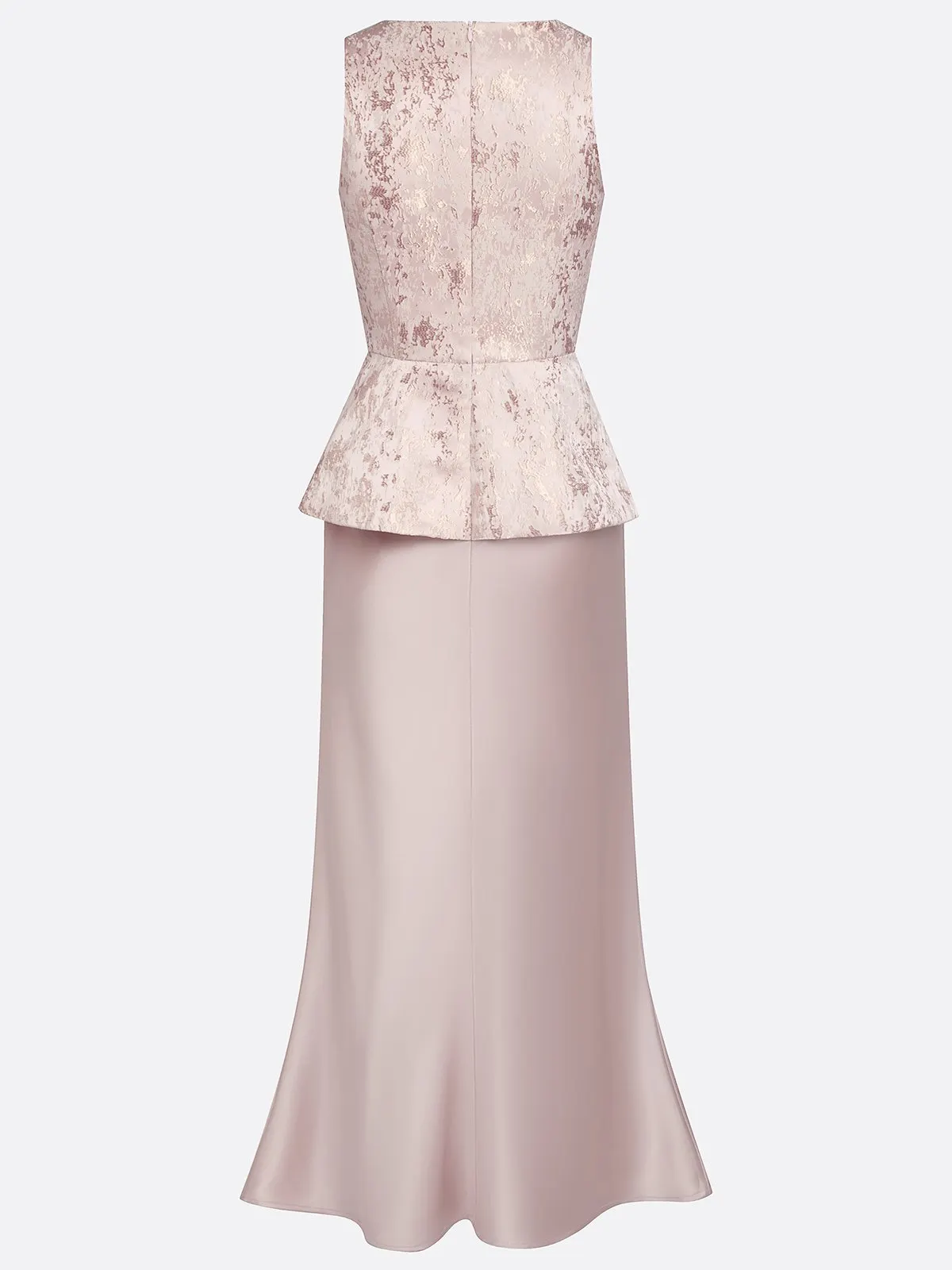 Elegant Peplum Satin Maxi Gown with Floral Appliqué – Sophisticated Mother of the Bride Dress