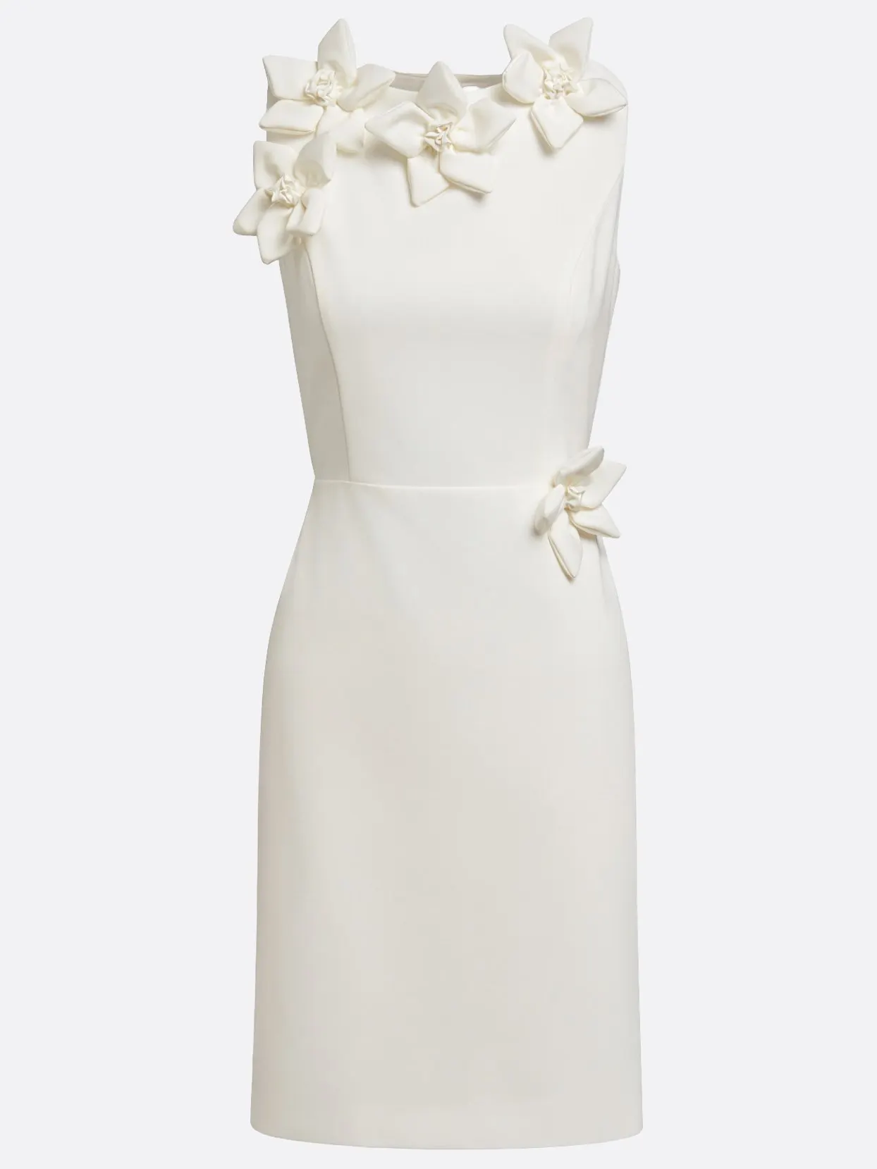 White 3D Floral Classic Crew Neck Sleeveless Sheath Midi Dress