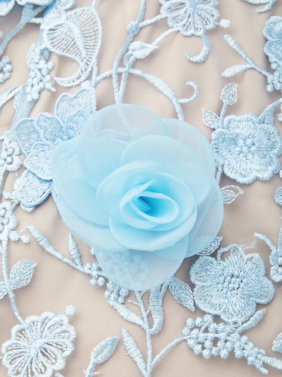 Light Blue 3D Floral Classic One Shoulder Sleeveless Mermaid Gown Dress