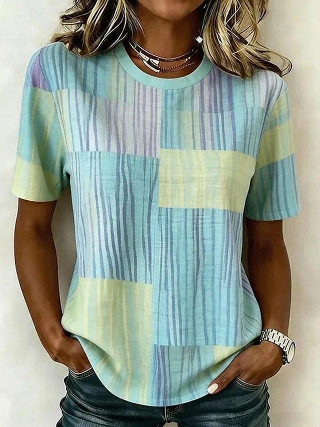 Women's T Shirt Print Ocean Vintage Stylish Casual Short Sleeve Crew Neck Round Neck Regular Tops Casual Daily Light Green Light Purple Taupe Summer Spring Fall Winter - Light Green