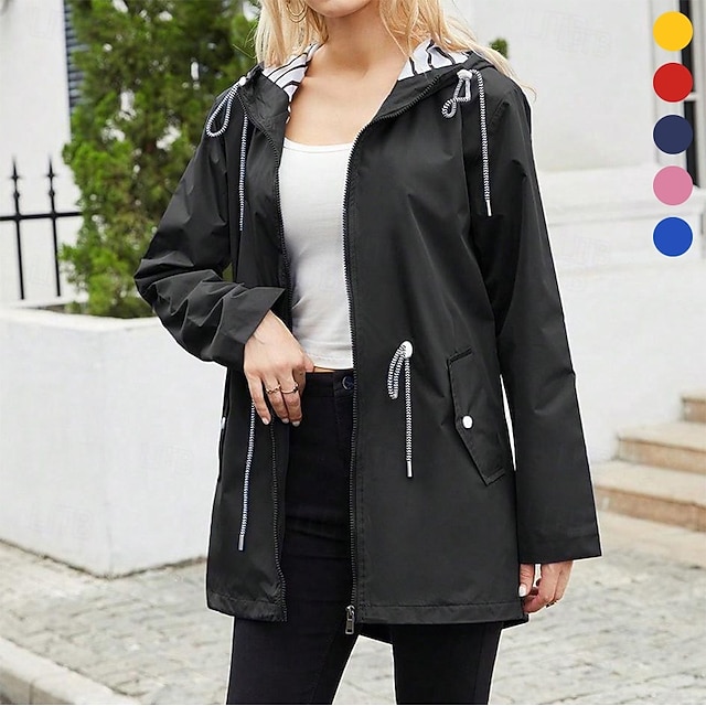 Women's Hiking Raincoat Raincoat Outdoor Waterproof Quick Dry Lightweight Jacket Camping / Hiking / Caving Traveling Blue Black Yellow Pink Red - Black