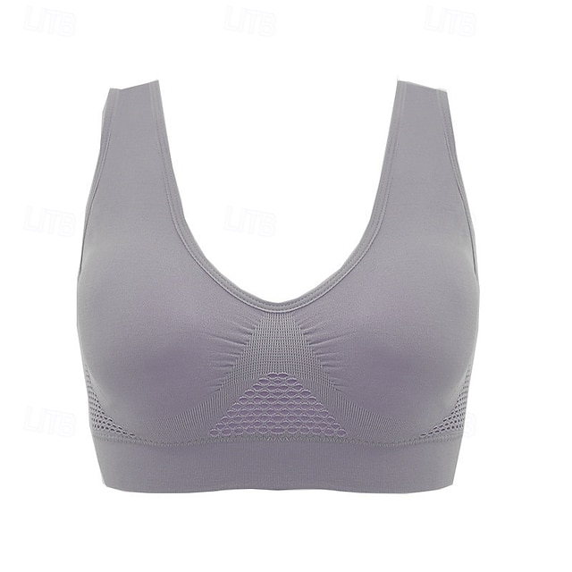 Women's Light Support Sports Bra Running Bra Open Back Cross Back Bra Top Padded Fitness Leisure Sports Running Breathable Lightweight Soft Watermelon Red Black White Solid Colored - Dark Purple