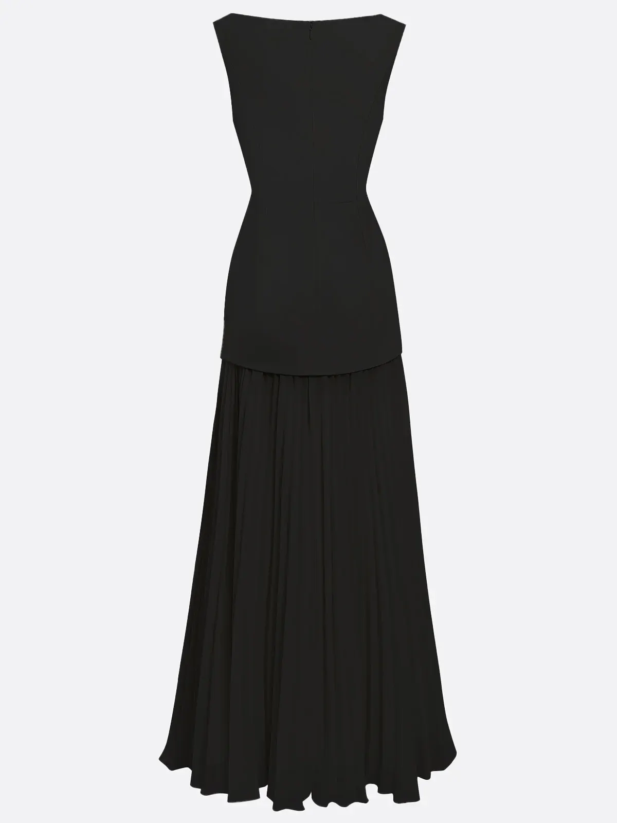 Black Pleated Maxi Boat Neck Sleeveless A-Line Bridesmaid Dress