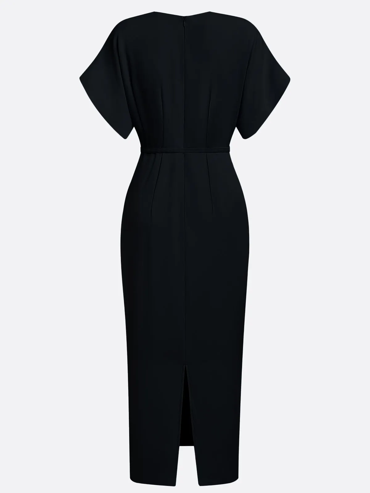 Black V Neck Belted Sheath Midi Mother of the Bride/Groom Dress