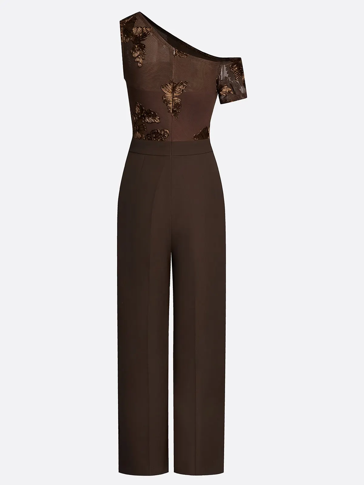 Women Coffee Brown 3D Floral Off The Shoulder Short Sleeve Elegant Jumpsuit