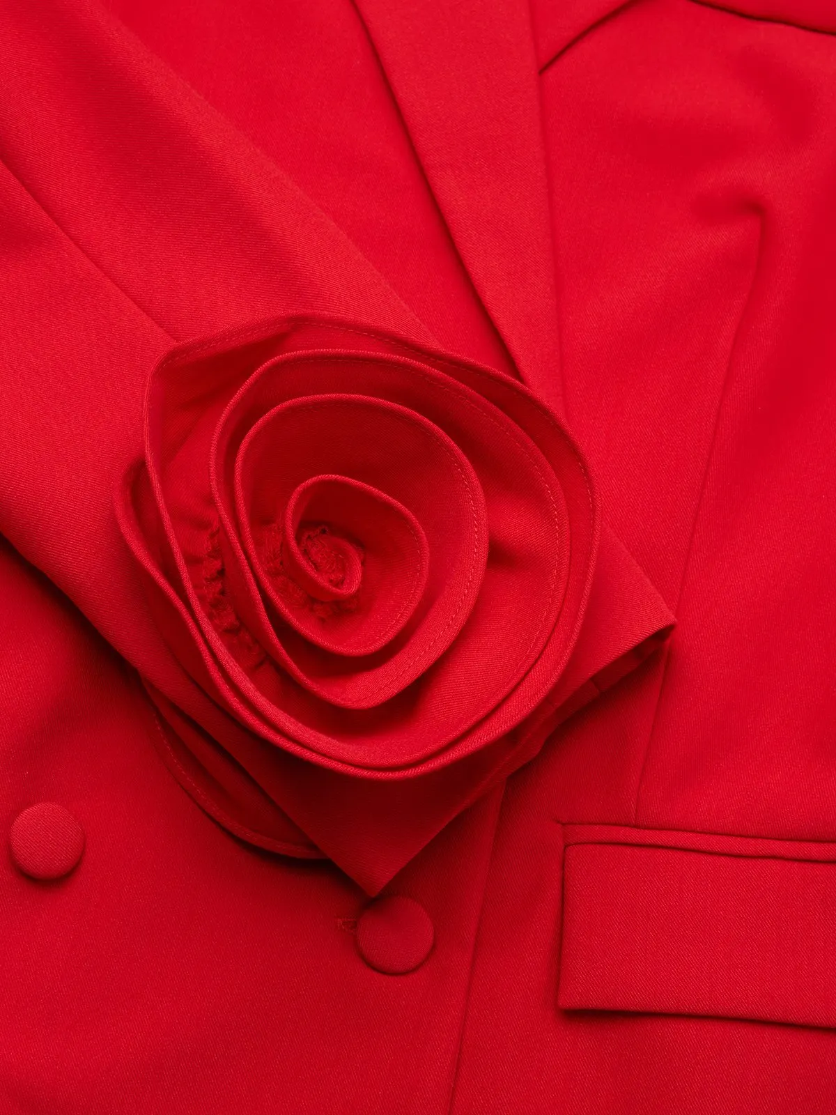 Women Red 3D Floral Lapel Collar Long Sleeve Dressy Blazer With Pants Two-Piece Set