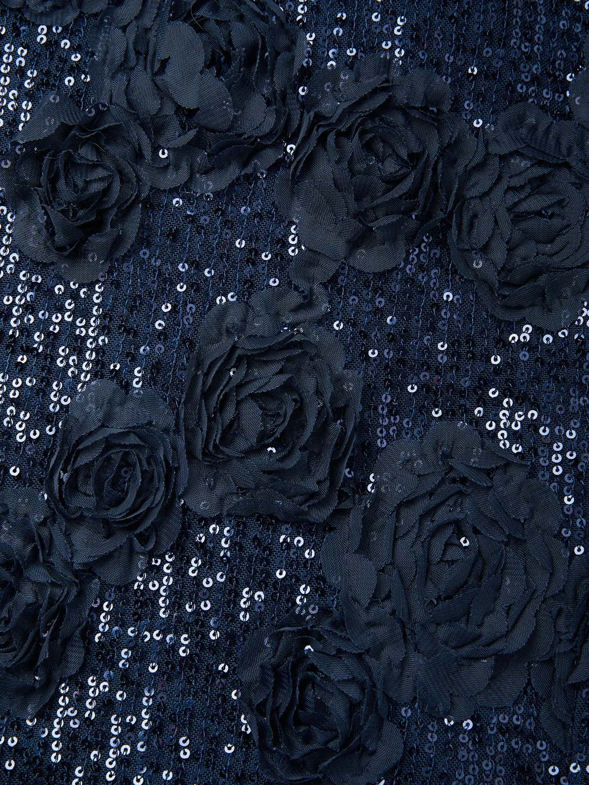 Purplish Blue 3D Floral Glitter Sequin V Neck Sleeveless Sheath Midi Dress